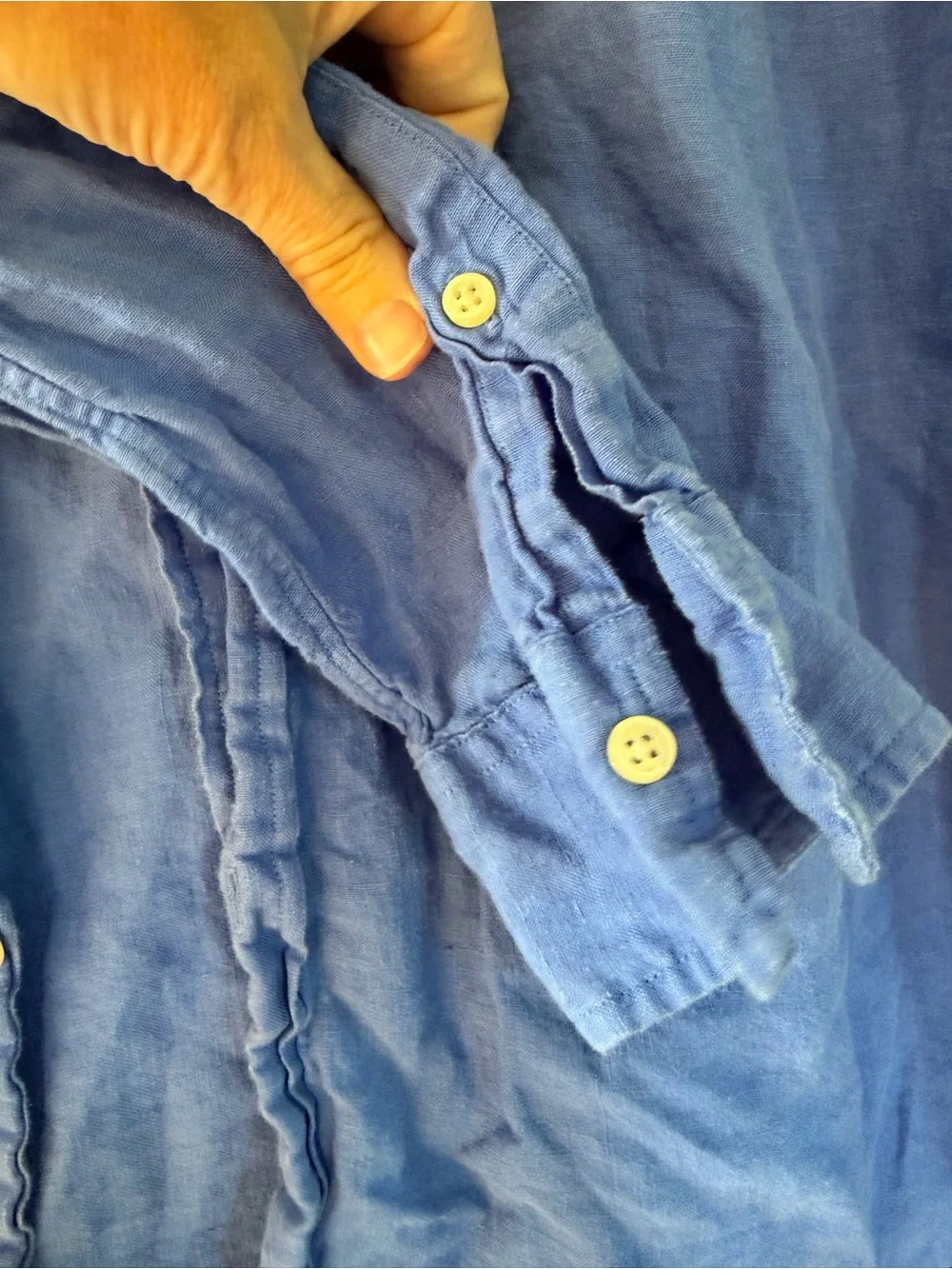 Polo by Ralph Lauren Blue Linen Button-Front Shirt 90's Linen Washed and Worn LG